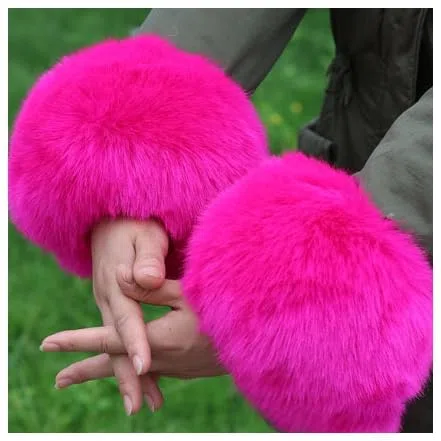Damen Manschetten Fell Stulpen Faux Pelz Stulpen Pulswärmer Herbst Winter Manschetten Wärmer Wrist Band Cuffs Flauschig Fellstulpen Pelz Pulswärmer Handstulpen für Kleidung Rosa