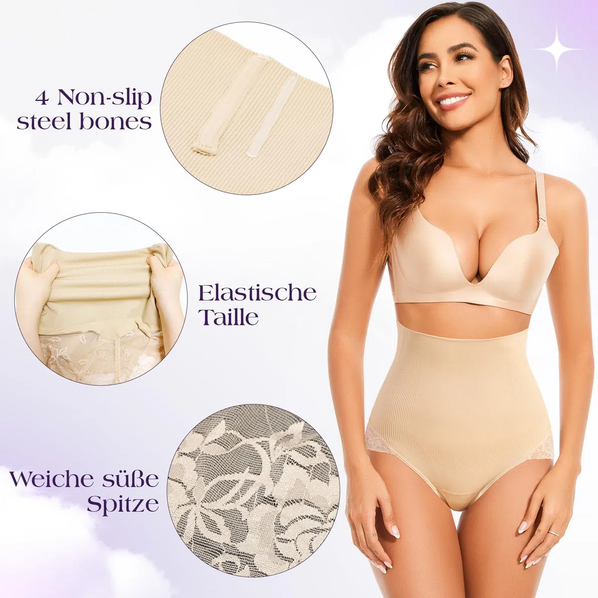 Bauchweg Unterhose Damen Shapewear Miederslips Spitze Unterhosen Atmungsaktive Miederhose Formende Unterwäsche