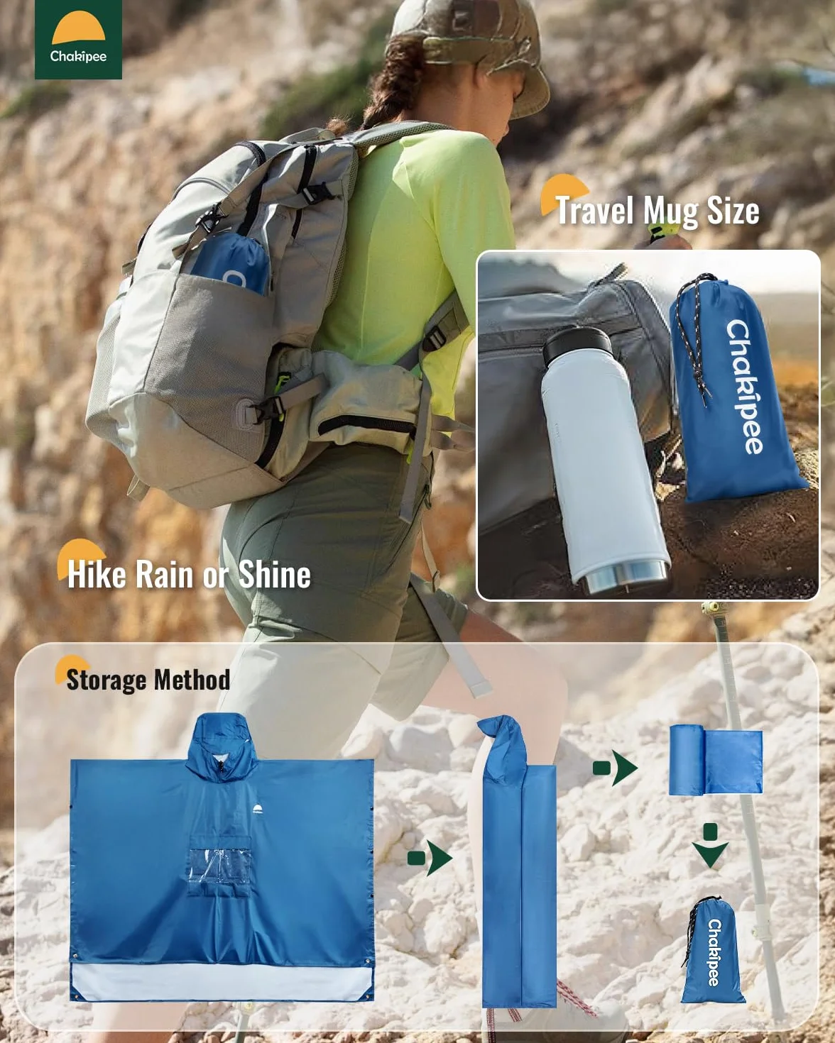 Regenponcho Wasserdicht Erwachsene Wiederverwendbar Regencape Leichtgewicht mit Transparenter Tasche, Packbarer Rain Poncho Mehrzweck für Reisen, Wandern, Camping, Festivals