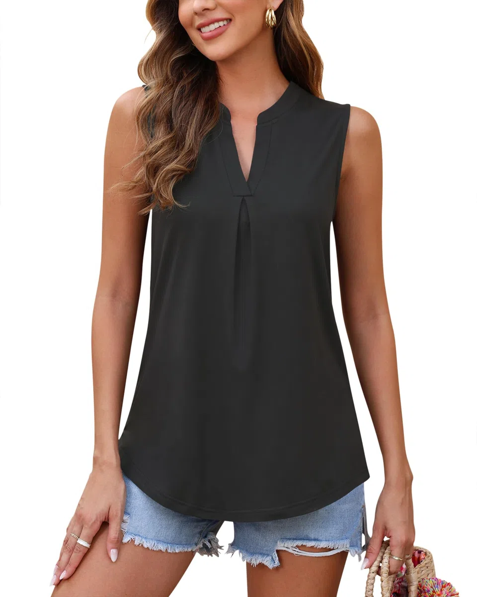 WNEEDU Tank Top Damen Lang mit V-Ausschnitt für Sommer