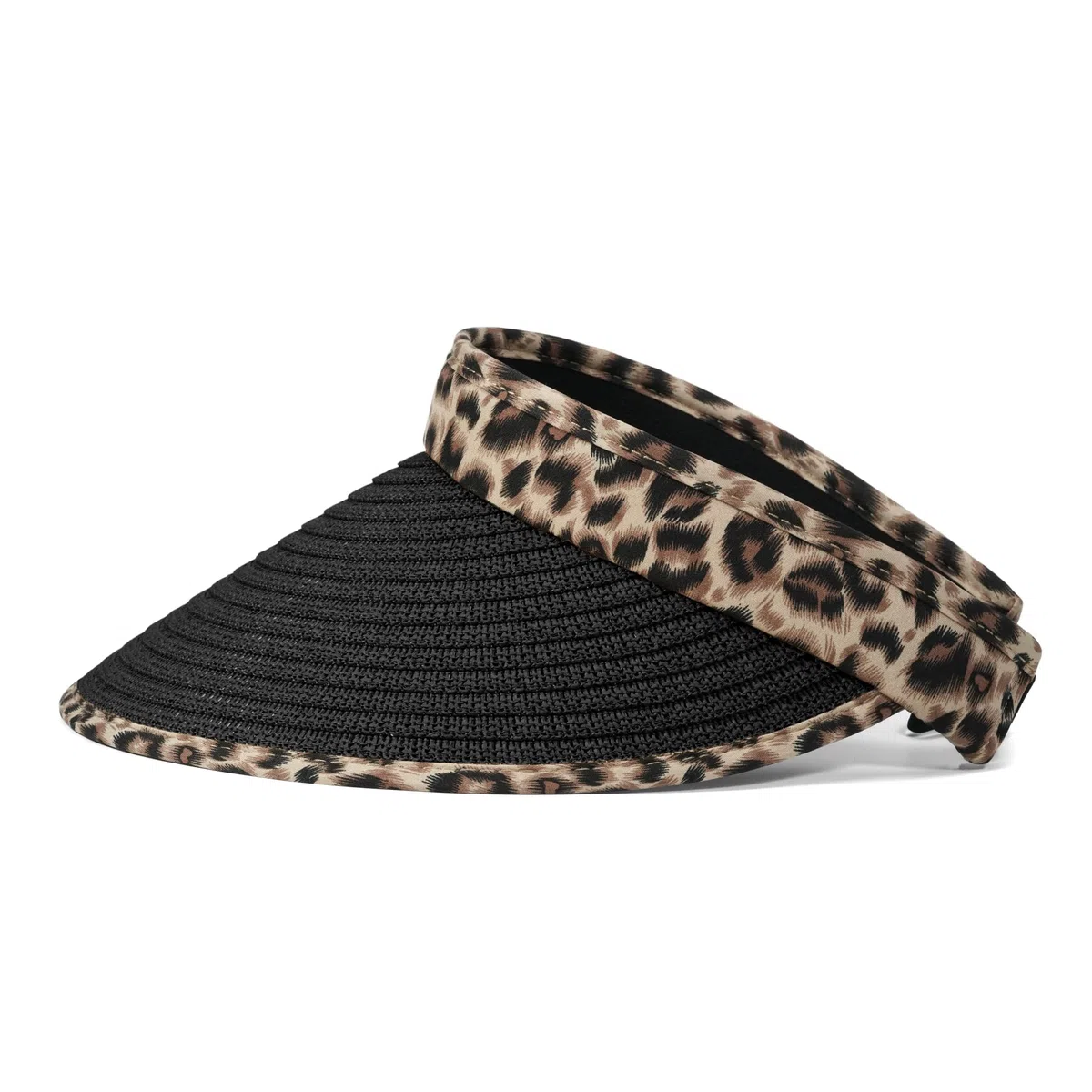 Clakllie Sommer Sun Visor Cap Damen UV-Schutz Stroh Sonnenhut mit Breiter Krempe Leopard Sonnenschild Outdoor Sport Golf Tenniskappe