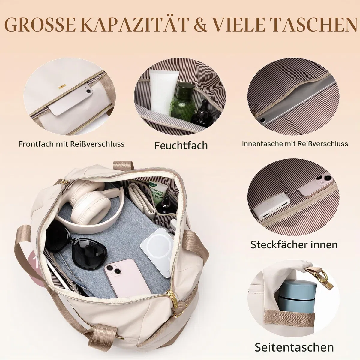 VNINE Weekender Damen mit Kulturtasche Schuhfach, 30L Reisetasche Damen Wasserdicht Sporttasche Handgepäck Tasche Groß Kliniktasche Geburt Wickeltasche Travel Bag für Kurze Reise Flugzeug