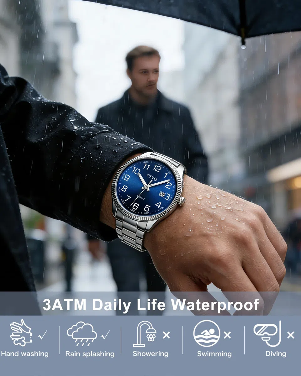 CIVO Silber Herrenuhr Leicht Lesbar: Edelstahl Analog Großes Zifferblatt Wasserdicht - Geschenk für Senioren mit Sehschwäche
