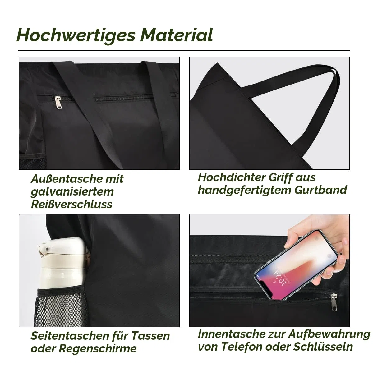 HOMESPON Große Wasserdichte Strandtasche mit Reißverschluss und Taschen für Damen