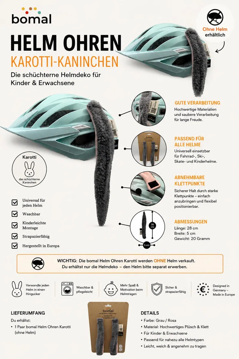 Karotti der freche Hase. Verwandle jeden Helm in einen lustigen Hasen – Helmohren für Fahrrad, Roller, Inliner, Skateboard & Skihelm. Ideale Geschenkidee für jedes Alter.