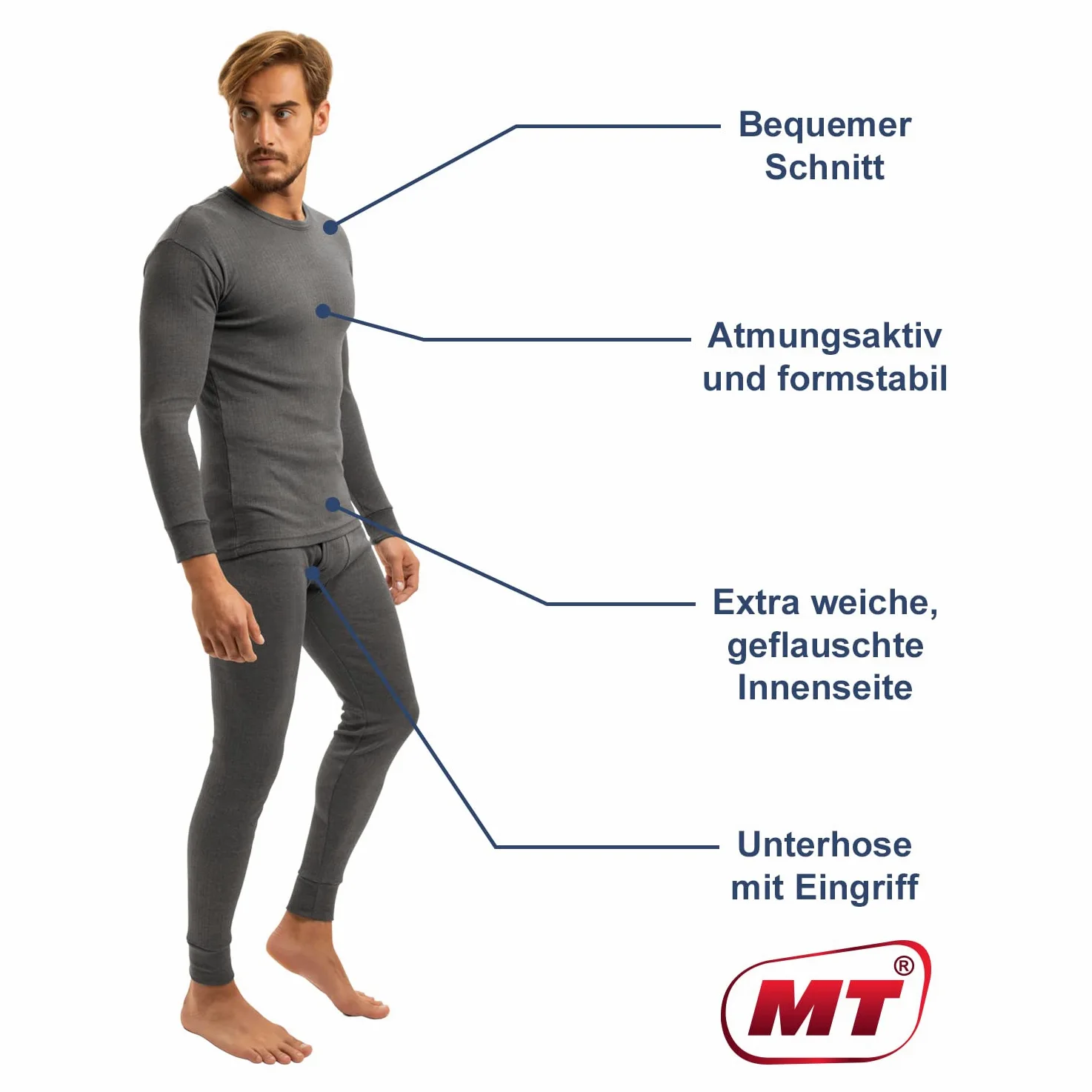 MT Herren Ski- & Thermowäsche Set Light Lange Winter Unterwäsche - Unterhemd und Unterhose