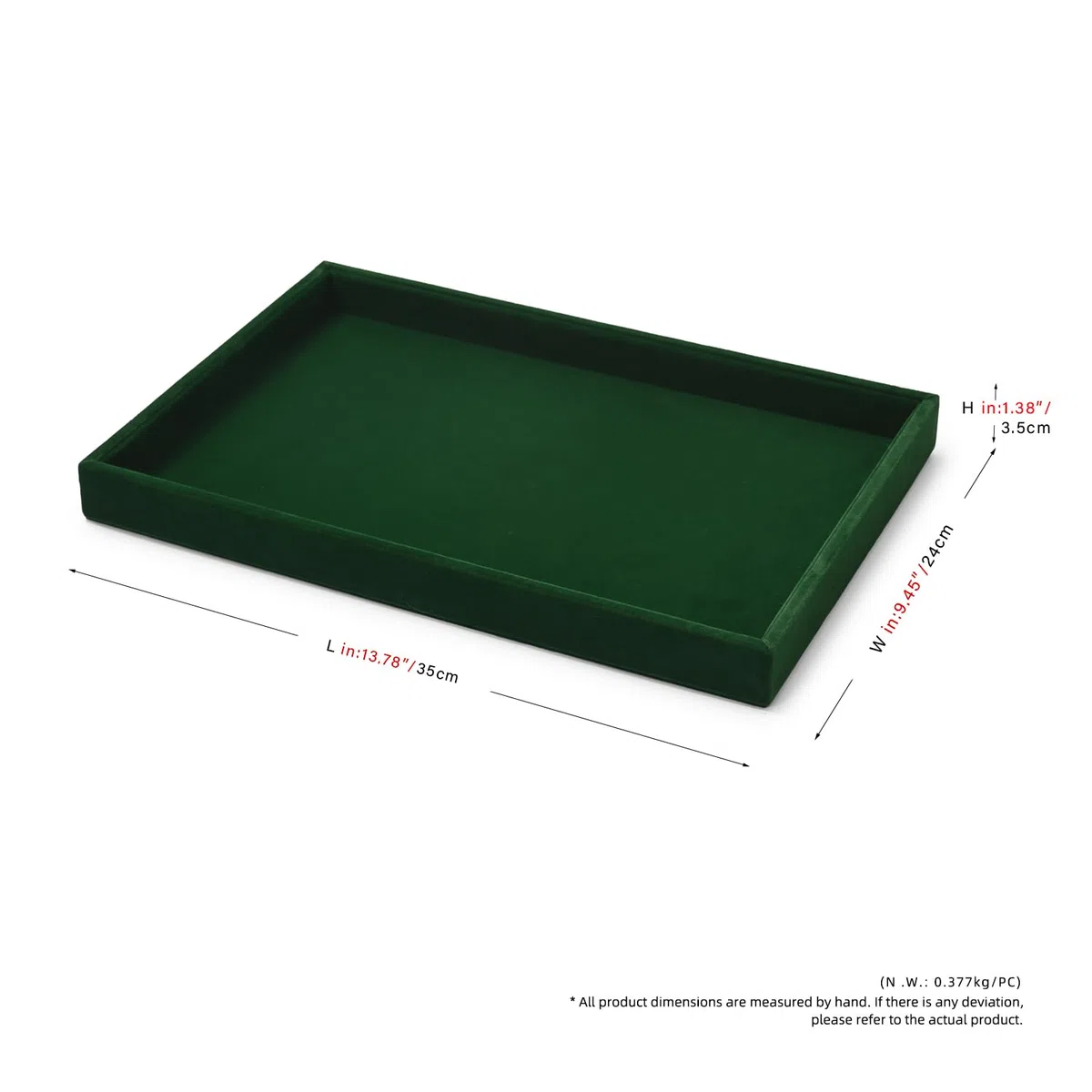 Schmucktablett stapelbar aus Samt, Schmuckaufbewahrung Schublade Schmuckeinsatz Organizer Schmuck Display, 35x24x3,5cm (Dunkelgrün)