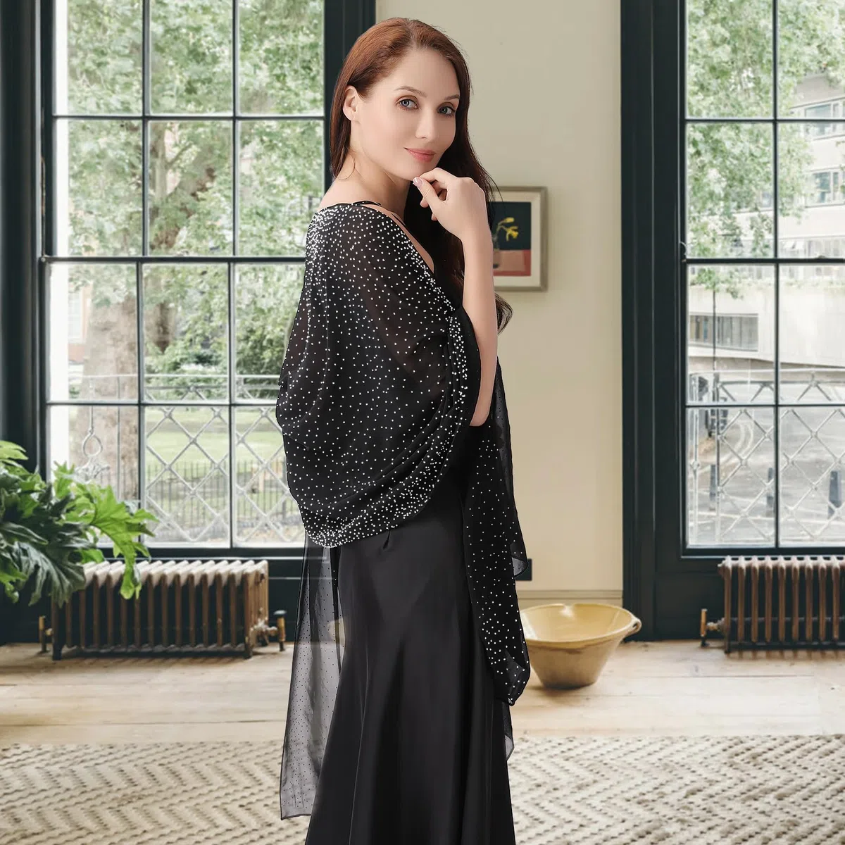 Ladiery Schal und Wraps für Abendkleider, Weicher Schiere Chiffon Funkelnden Strass Hochzeitschal formelle Schal Wraps für Frauen