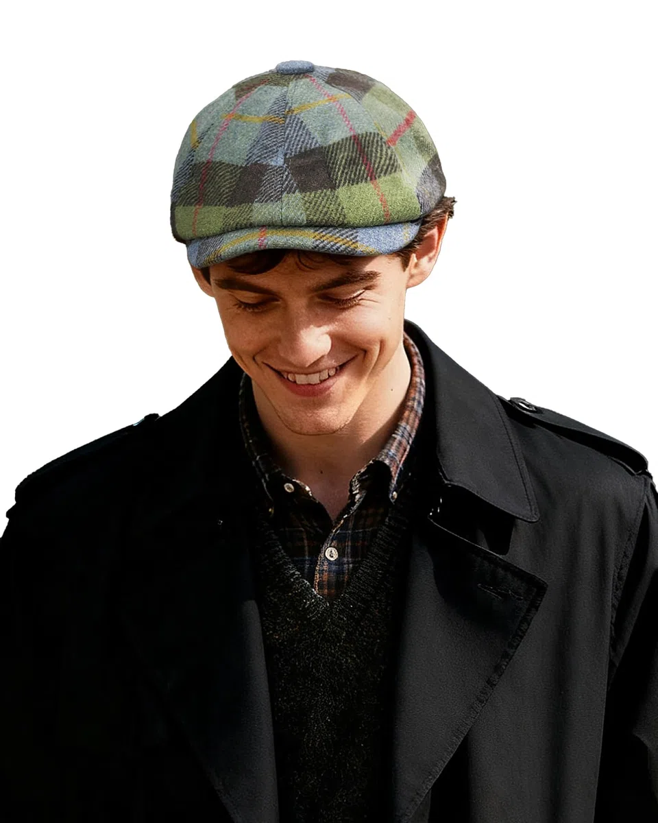 Clakllie Karierte 8 Panel Newsboy Cap aus Wollmischung Herren Damen Ballonmütze Peaky Blinders Mütze Baskenmütze Gatsby Barrett Cap Schiebermütze