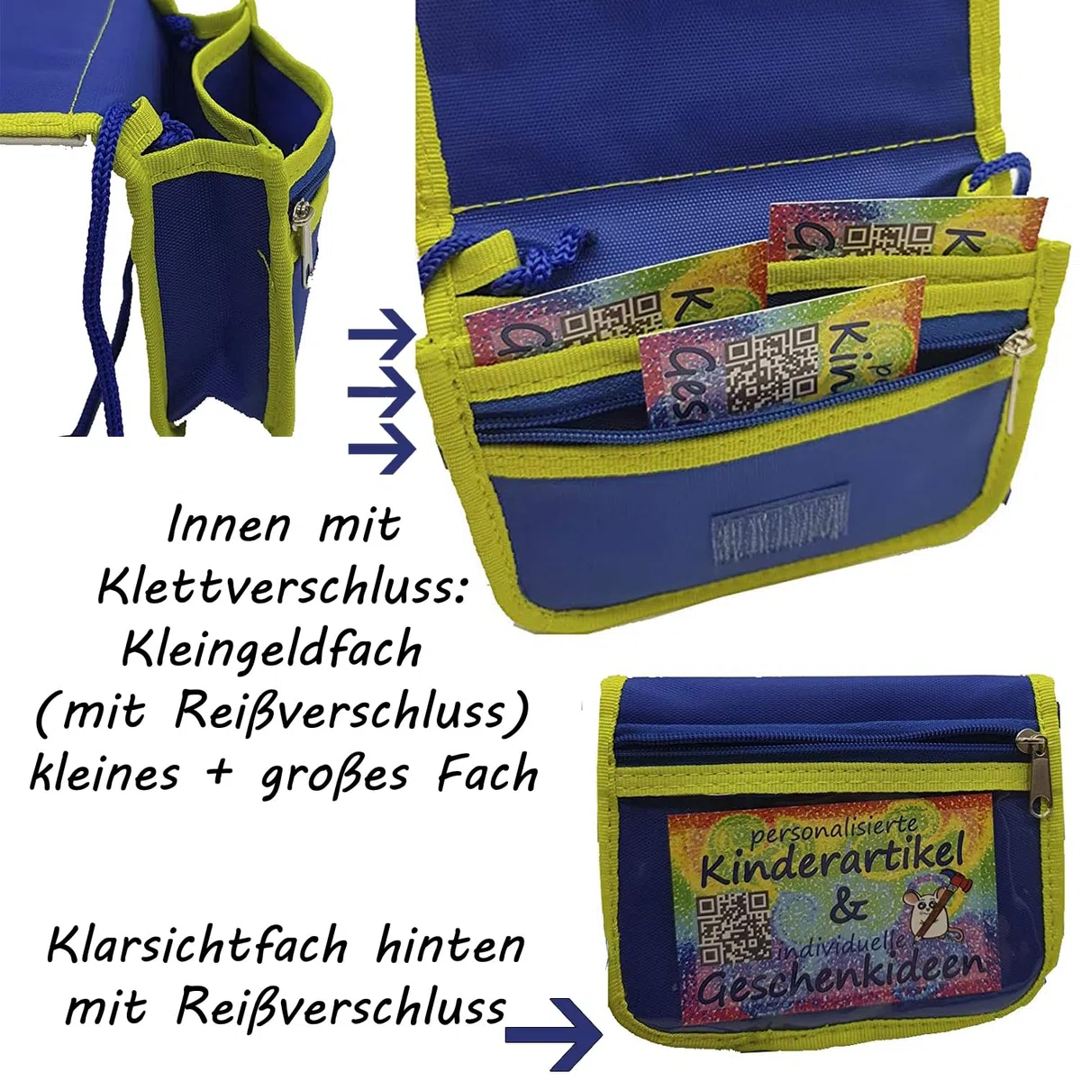 Kinder Brustbeutel mit Name, Papagei | Schriftartwahl, Klettverschluss, Schnur zum Umhängen, Klarsichtfach, Personalisiert