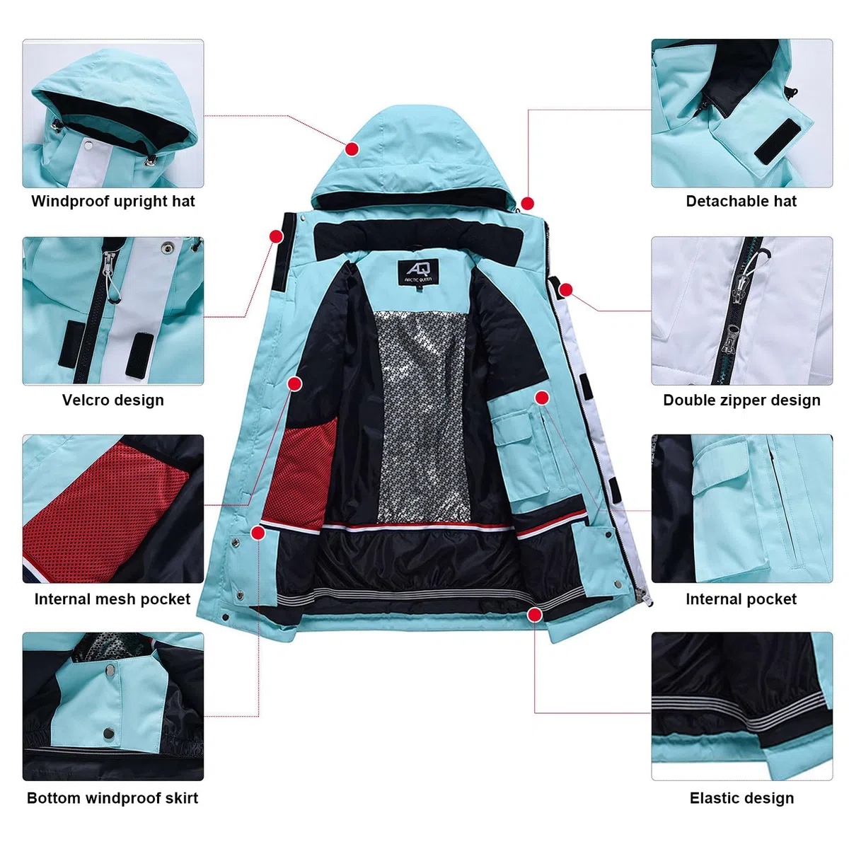ALSOGO Damen Skijacke & Skihose Set Skianzug 2 teilig Schneeanzug Wasserdicht Warm Winterjacke mit Abnehmbare Kapuzen zum Skifahren Snowboarden Schneejacke Schneehose