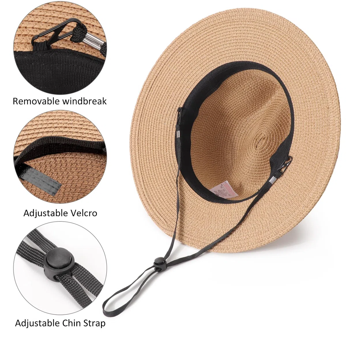 DRESHOW Damen Panama Hut Breiter Krempe Stroh Sommer Fedora Strohhut Panama Aufrollen Hut Strand Rollbar UV Sonnenhut UPF 50 +