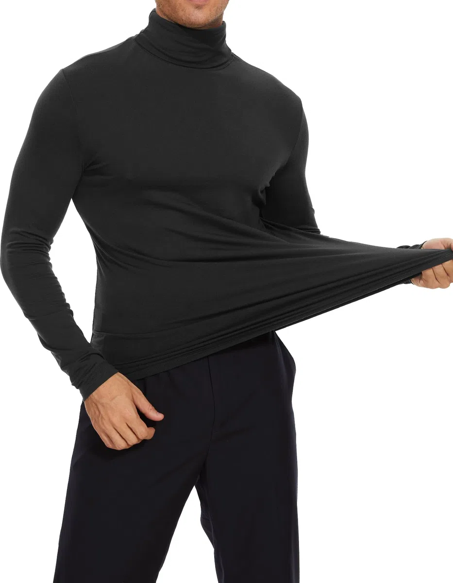 SIMIYA Herren Rollkragen Basic Männer Langarmshirt: Slim Fit Innenfleece Thermounterwäsche Oberteil Langarm Elastisch Rollkragenshirt Angenehm und Atmungsaktiv