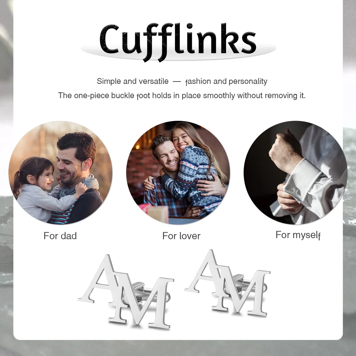 Personalisierte Manschettenknöpfe für Papa, 1 Paar Manschettenknöpfe aus Edelstahl mit personalisierten Initialen, Vatertag, Valentinstag, Geburtstagsgeschenk für Ehemann und Opa