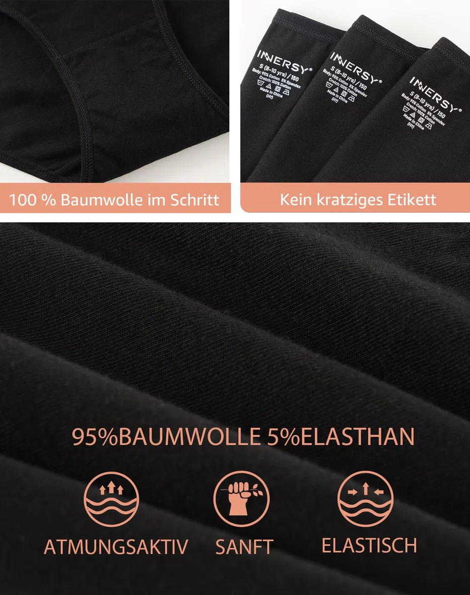 INNERSY Unterhosen Mädchen Baumwolle Unterwäsche Bequeme Slips für Teenager 8-16 Jahren 6er Pack