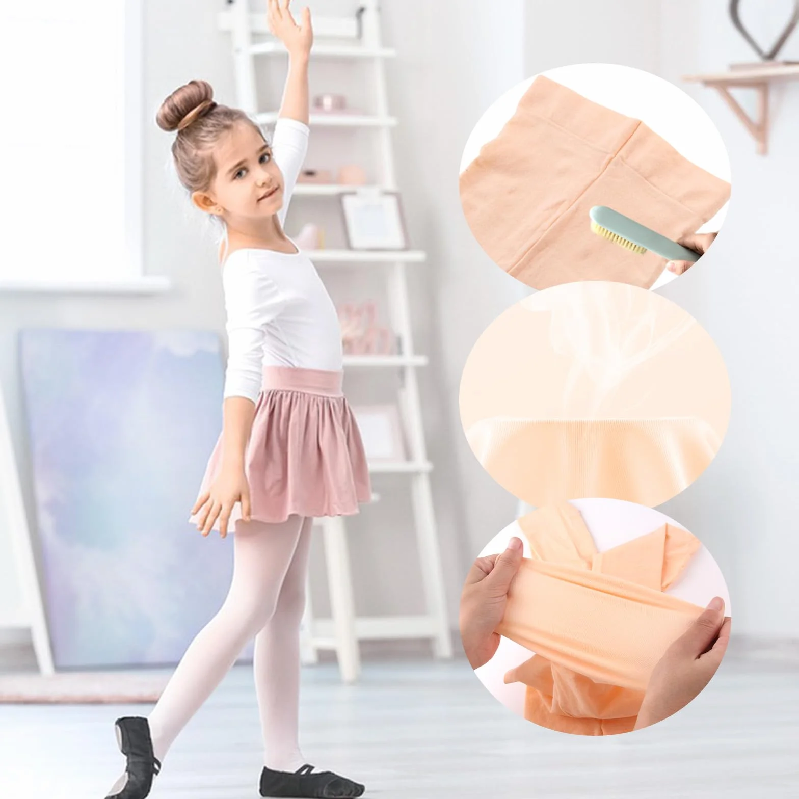 4 Paar Ballett Strumpfhose Mädchen 80 DEN Feinstrumpfhose Ballettstrumpfhose Mädchen Elastisch Atmungsaktiv Tanzstrumpfhose mit Fuß Hautfarbe Weiß für Tanzkurs Leistung Alltag Kinder 5–9 Jahren