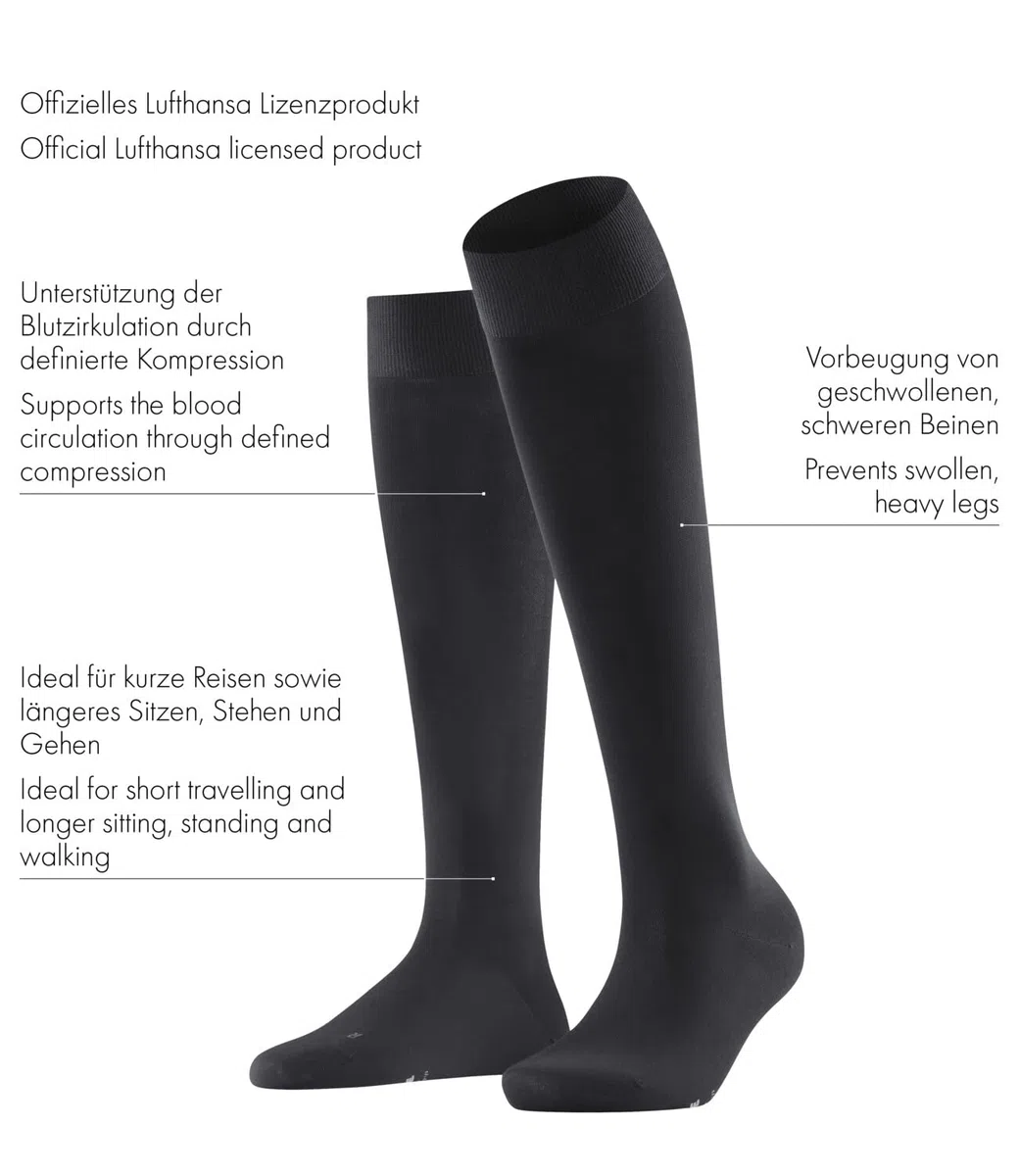 FALKE Lufthansa Travel & Comfort Damen Vitalizer Kniestrümpfe atmungsaktive Baumwolle verstärkte Damenkniestrümpfe Kompression hautfreundlich strapazierfähig Reisen langes Sitzen 1 Paar
