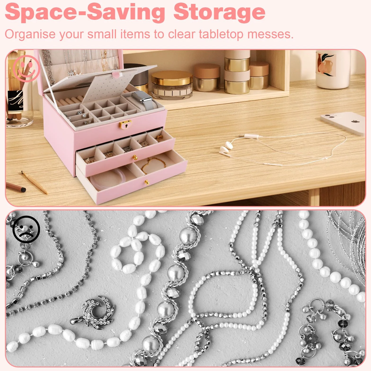 Schmuckkästchen 3 Ebenen,Schmuckaufbewahrung,Schmuckkasten 2 Schubladen,Schmuck Organizer,Schmuckkasten mit Uhrenkissen,mit Schloss und Schlüssel,für Uhren,Ringe Ohrringe Halsketten
