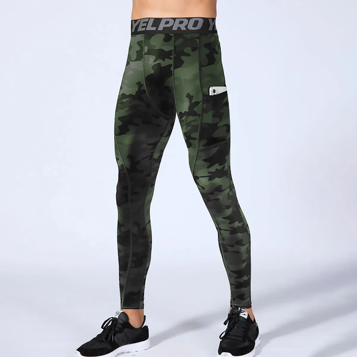 Herren Kompressionshose mit Taschen, Männer Sport Leggings Laufhosen Schnelltrocknend Fitness Funktionsunterhose Tights