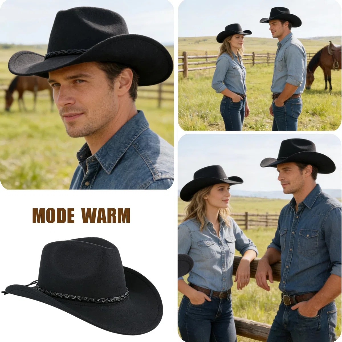 Classic Cowboy Hat for Men and Women Wide Brim Fedora with Strap Timeless Cowboy Accessories for Women Perfect Cowgirl Hat Costume Essential Black