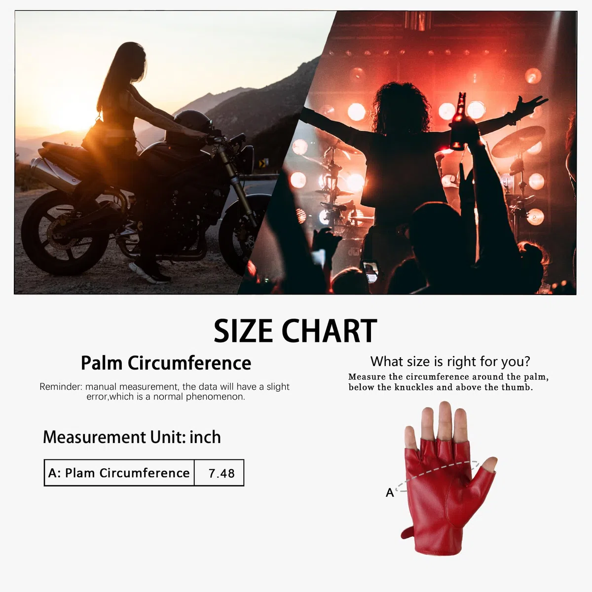 Long Keeper Fingerlose Lederhandschuhe Damen Ungefüttert Fahrhandschuhe Halbfinger Frauen Handschuhe Leder Punk Costume für Fahren Cosplay, Einheitsgröße