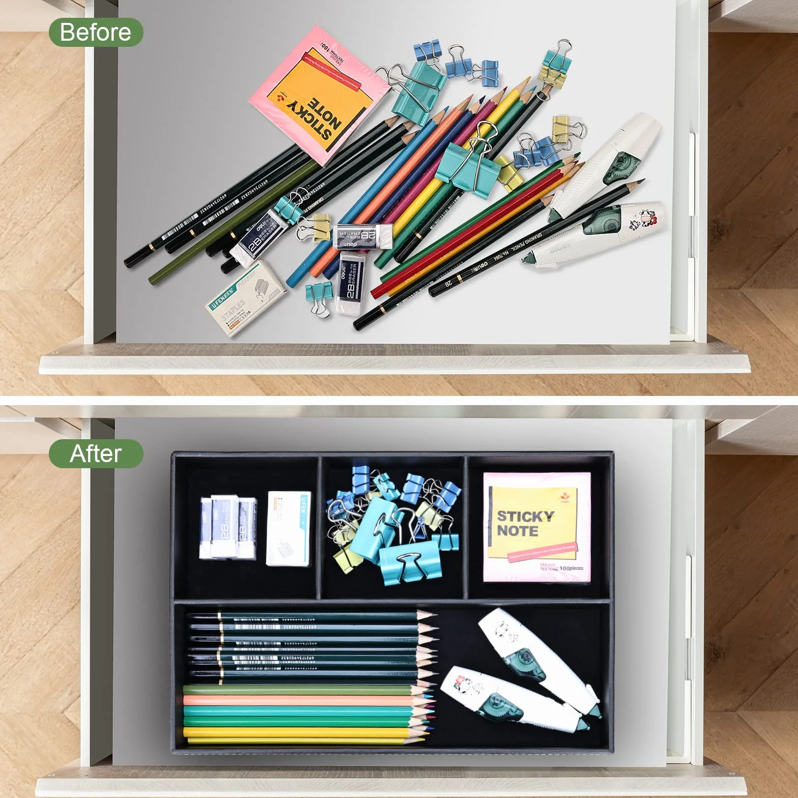 GORESE Valet Tablett, Leder Büro Schublade Schreibtisch Aufbewahrungsbox, Nachttisch Ablageschale, Taschenleerer Organizer Box Stiftablagen für Schlüssel, Schreibwaren, Münzen, Schmuck (Schwarz)