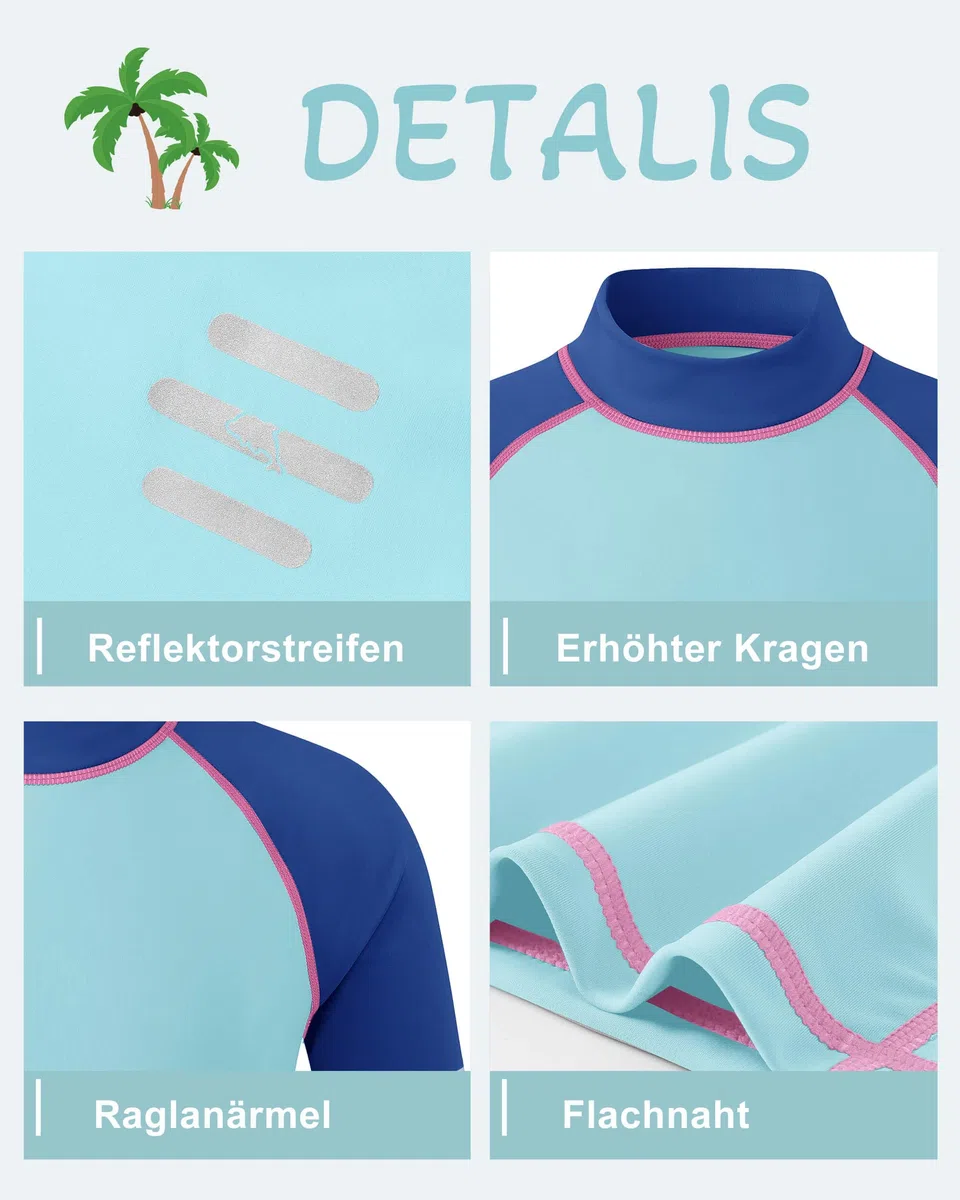 Kinder UV Shirt Kurzarm Jungen Badeshirt UPF 50+ Sonnenschutz Schwimmshirt Rashguard mit Reflektorstreifen Schnelltrocknend Chlorresistent 5-14 Jahre
