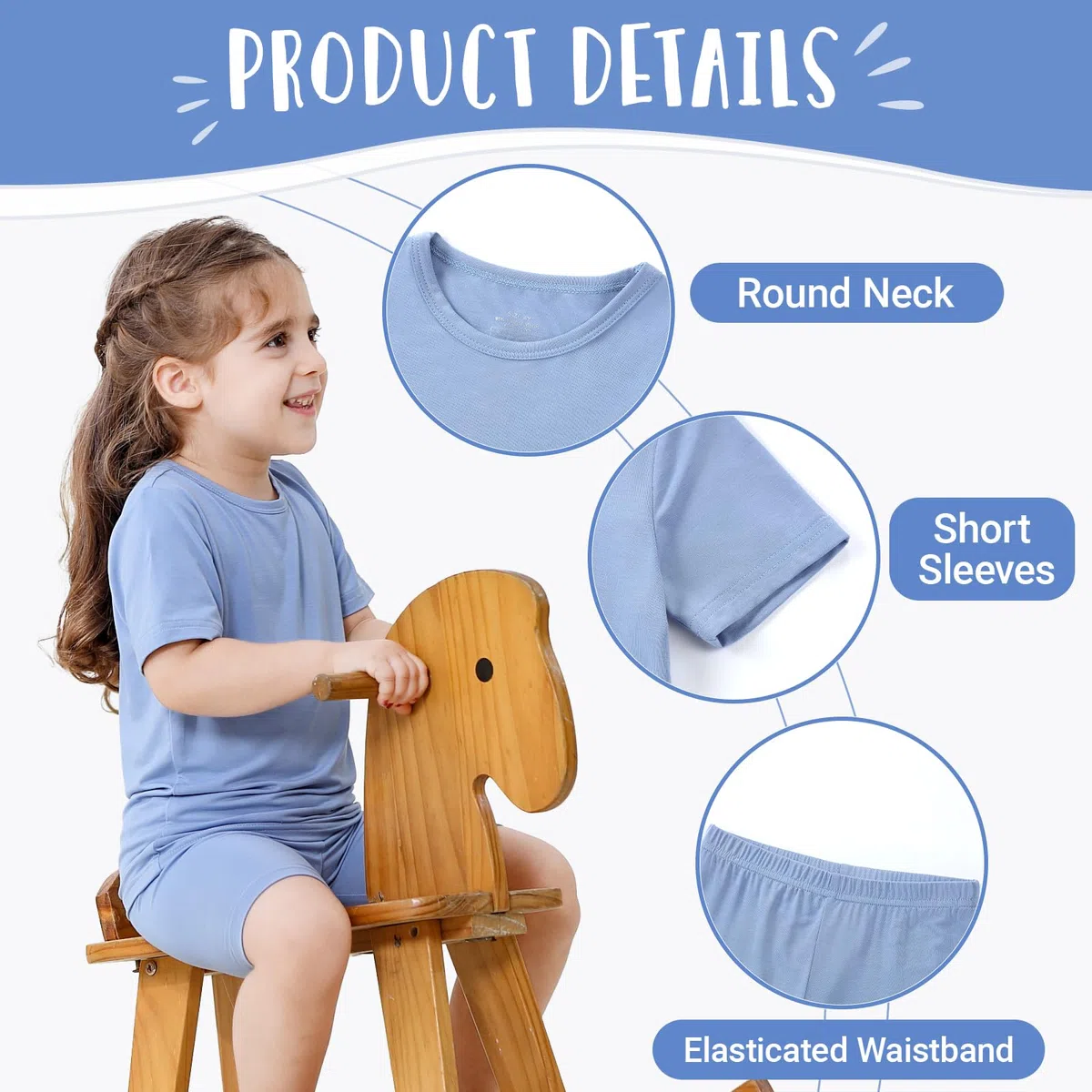 HAHASHOW Schlafanzug Jungen Kurz Sommer Bambus Bekleidungssets für Mädchen 2-8 Jahre Atmungsaktiv Kinder T-Shirt und Shorts