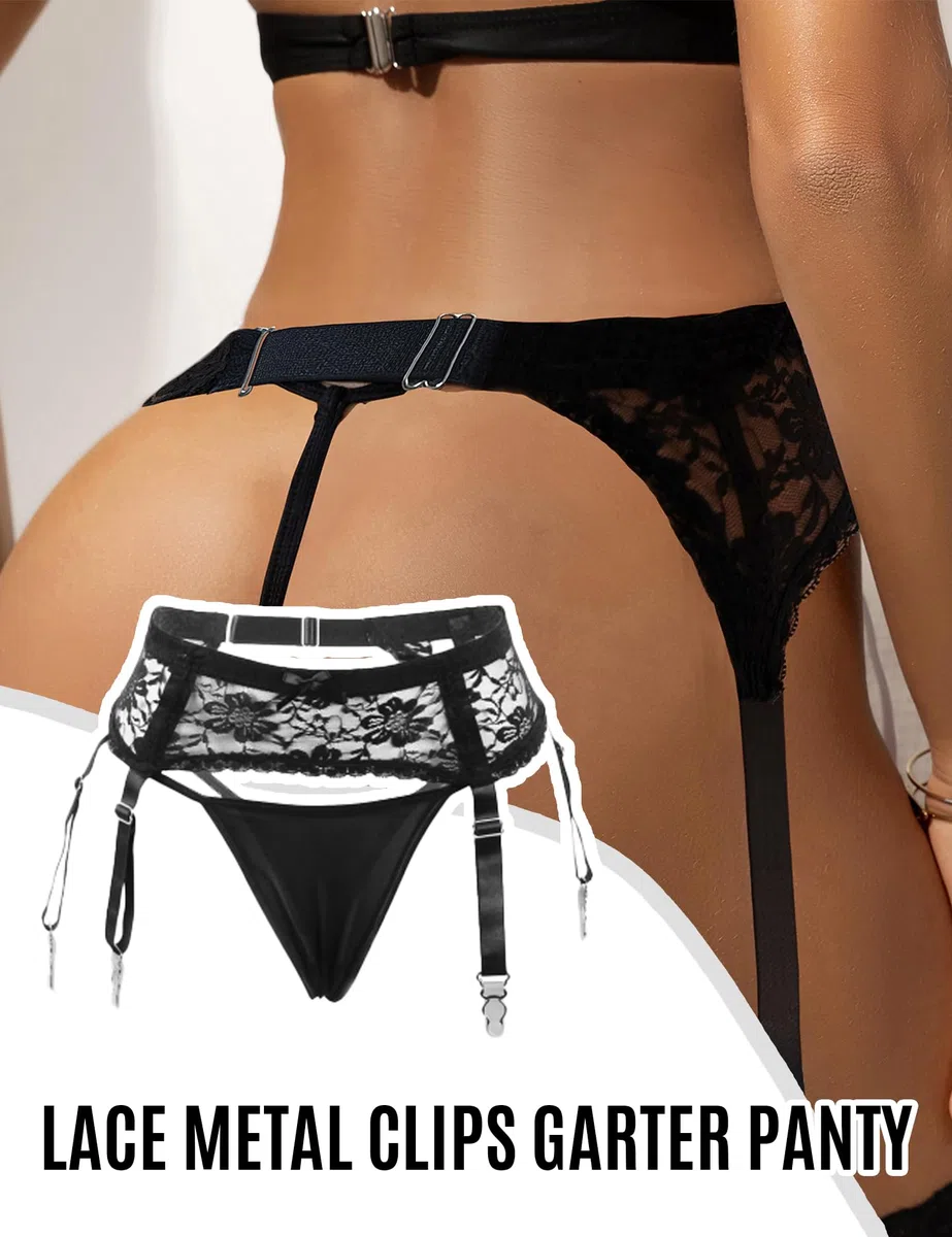 Strumpfhalter Damen Spitze Strapsgürtel Breit Mit 4 Clips Sexy Strapshalter Große Größen Transparente Unterwäsche Frauen Set Verstellbar Strumpfgürtel Mit Tanga Garter Belt Suspenders