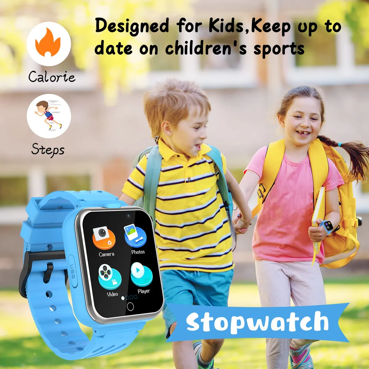 Smart Watch für Kinder, 24 Spiele, Schrittzähler, 2 HD-Kameras, modische Smartwatches für Kinder von 3 bis 14 Jahren, tolle Geschenke für Mädchen und Jungen (blau)…