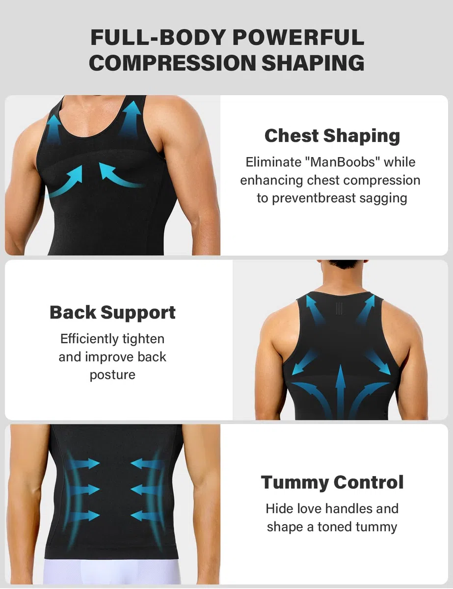 Arjen Kroos Kompressionsshirt Herren Bauchweg Unterhemd, Shapewear Herren ÄRmellos Tank Top Body Shaper