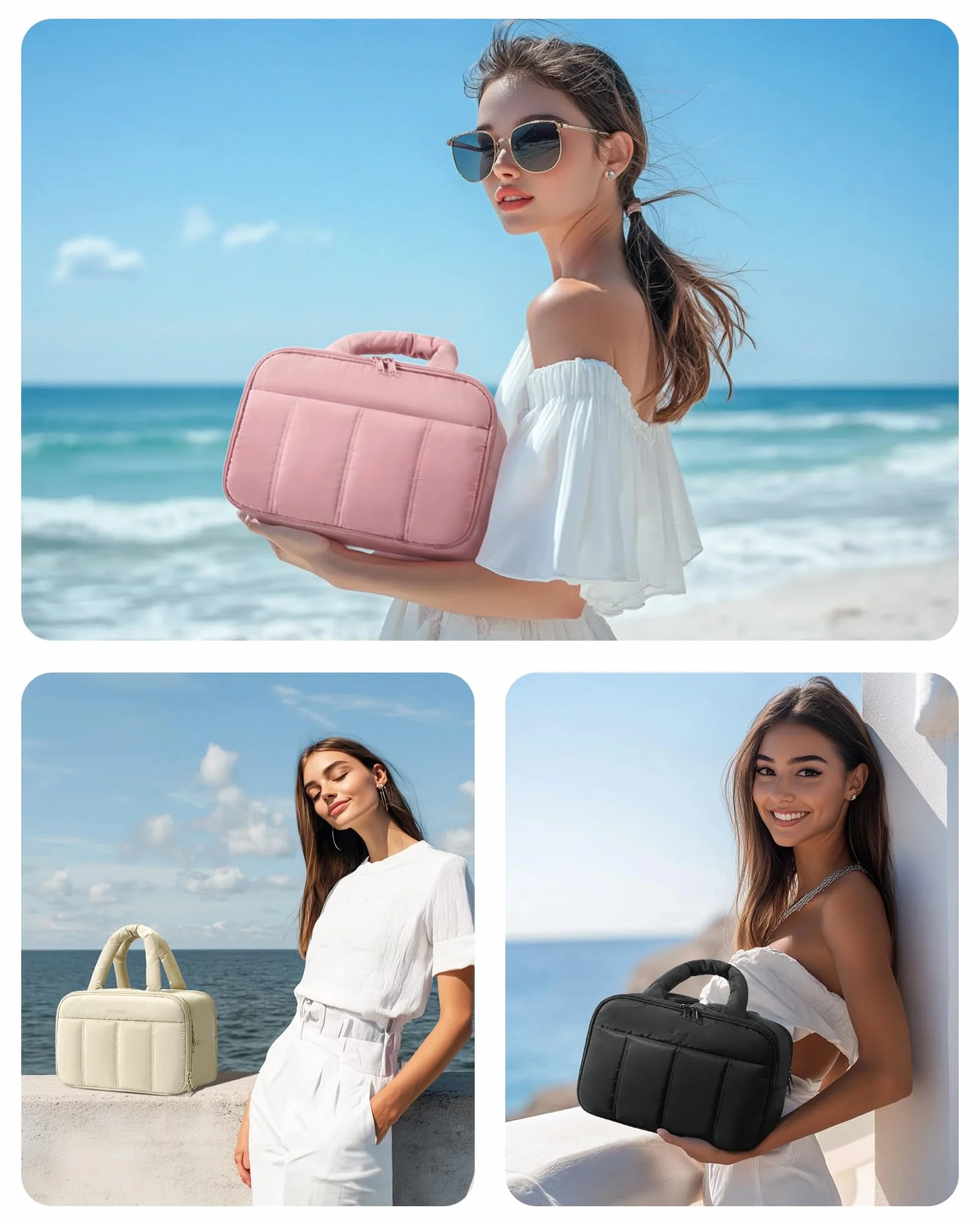 BAGSMART kulturbeutel Damen, Reise Kosmetiktasche Groß Kulturtasche zum Aufhängen für Frauen, Makeup Taschen Organizer mit Griff für Reisen, wasserdichte Waschtasche, Schwarz