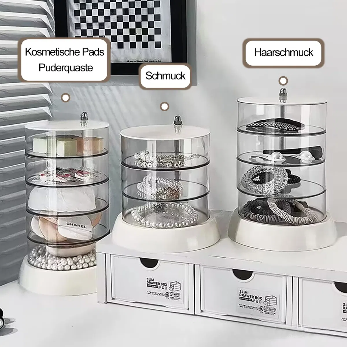 JessLab Haar-Accessoires Organizer, Clear 5-Layer-Acryl-Organisator für Mädchen Haare Binden, klassifizieren Lagerung von Layer-Box für Haar-Accessoires & Armbänder Ringe Armreifen