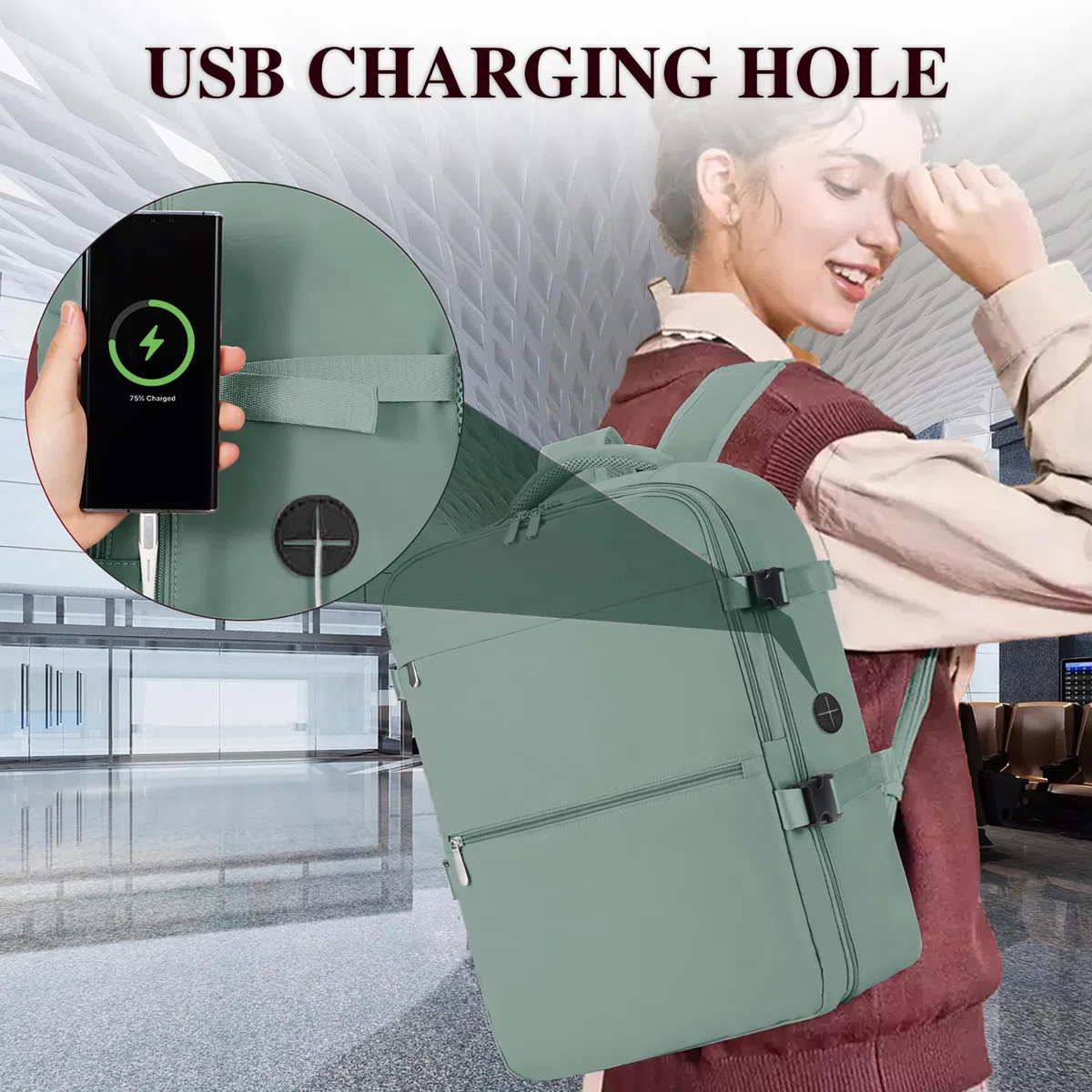 WOUIYO für Easyjet Handgepäck 45x36x20 Rucksack Handgepäck Flugzeug Reiserucksack 15.6 Zoll Laptop Backpack mit USB-Loch, Reisetasche Cabin Bag Business Arbeit für Herren Damen