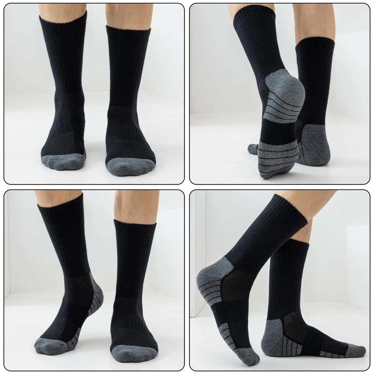 Niorasen Socken Herren Damen, 6 Paar Atmungsaktive Wandersocken Tennissocken Sportsocken, Baumwolle Gepolsterte Hochleistung Laufsocken Arbeitssocken, 43-46 39-42 35-38 47-50