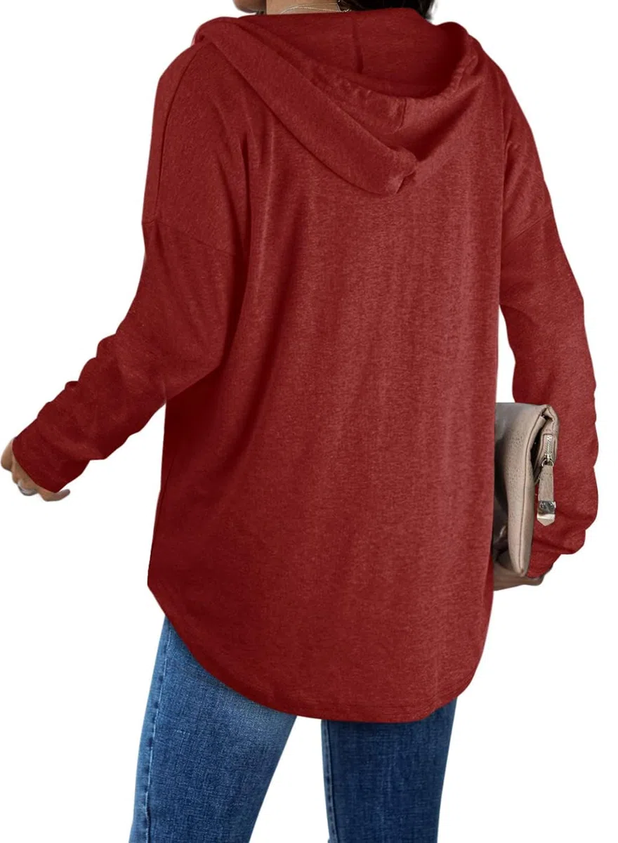 Cuptacc Hoodie Damen Pullover V Ausschnitt Kapuzenpullover Damen Mit Kordelzug Sweatshirt Lamgarmshirt Oversized Pulli
