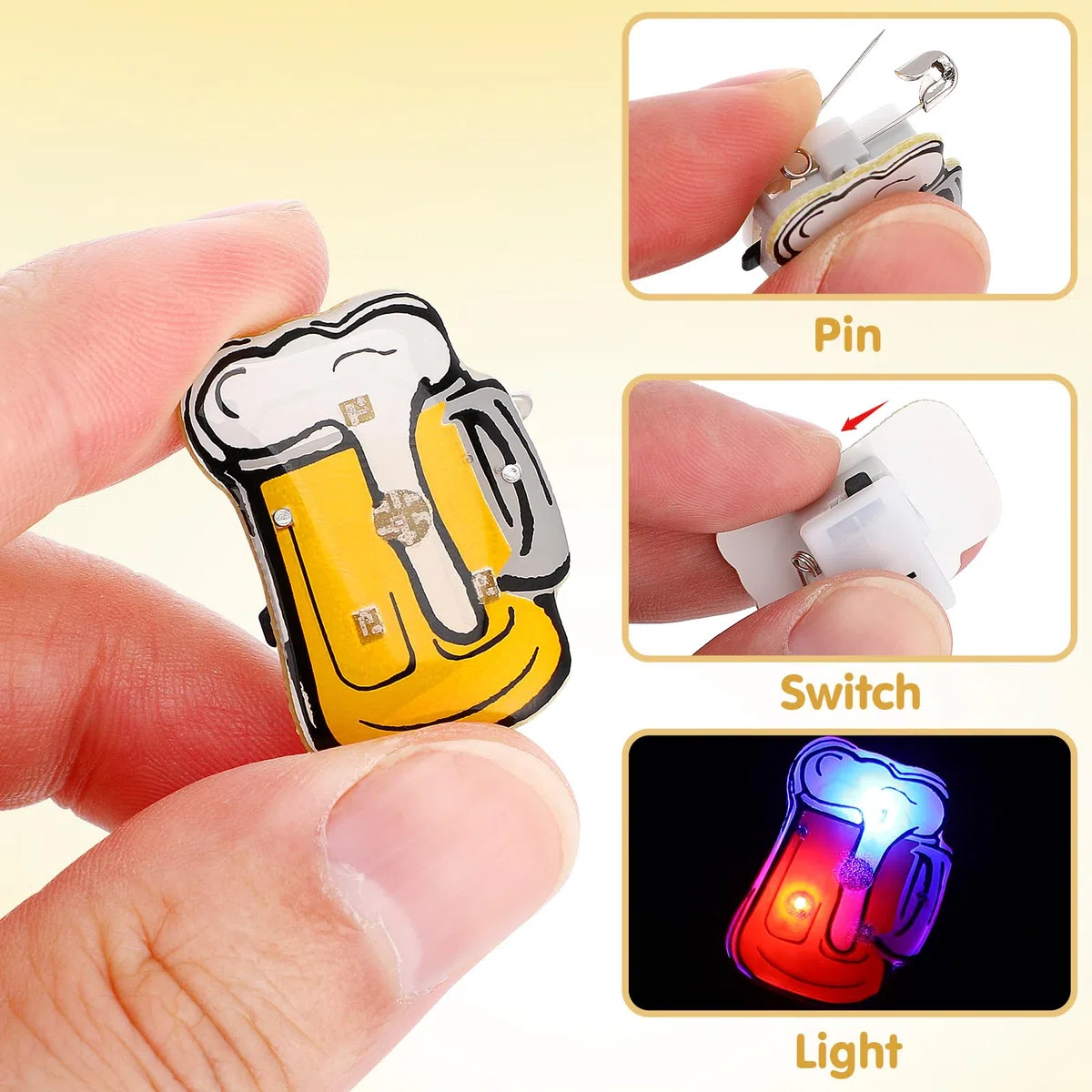Toyvian Brosche LED Licht Blinky Bier Becher Form Abzeichen Oktoberfest Deko 25 Stück (Zufällige Farbe)