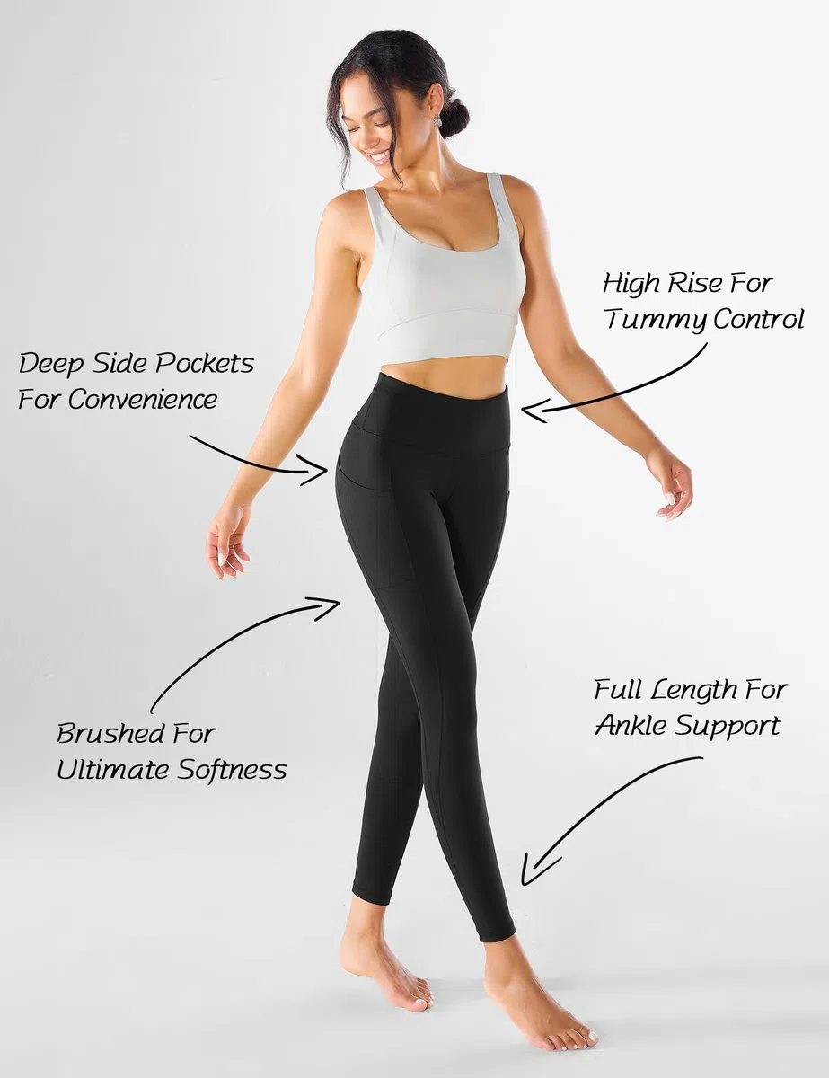 Yogaration Leggings Damen Lange High Waist Alltag, Yogahose Damen Lang mit Taschen, Sporthose Laufhose Activewear Wolkenweich für Damen Blickdicht, Bauchweg, Gebürstet