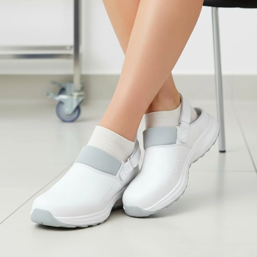 B-well Kai Medizinische Clogs Weiß – Arbeitsschuhe Pflege Damen & Herren, Krankenschwester Schuhe, rutschfest, Anatomische, Eva/Gummi Sohle