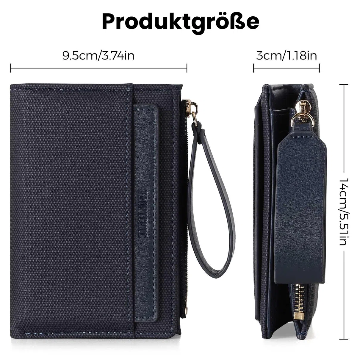 Geldbörse Damen aus weichem Leder, Portemonnaie Damen klein Geldbeutel klein mit viele Kartenhalter Geldbörse mittelgroß mit Reißverschluss-Armband und Münzfach, Schwarz