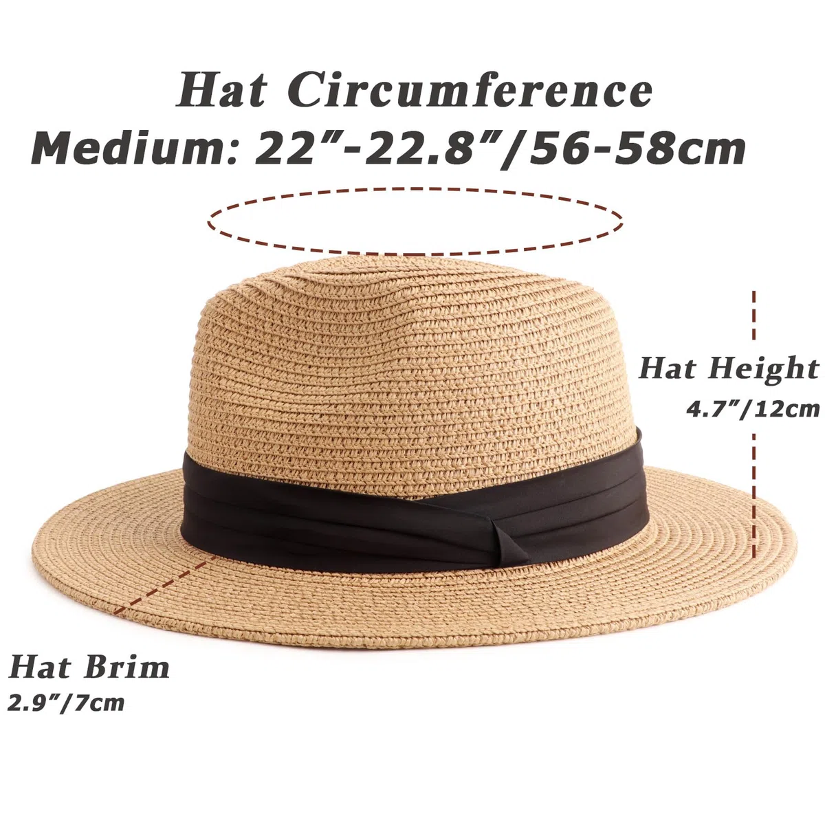 DRESHOW Damen Panama Hut Breiter Krempe Stroh Sommer Fedora Strohhut Panama Aufrollen Hut Strand Rollbar UV Sonnenhut UPF 50 +