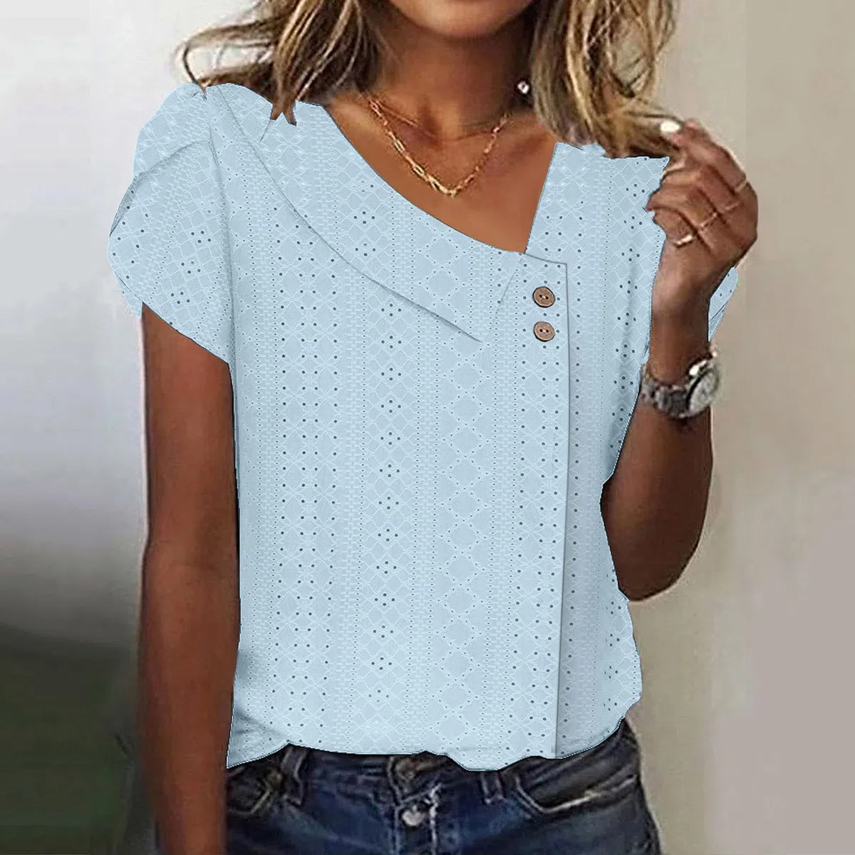 Basic Shirt Damen,Lange Bluse Damen Mode Farbverlauf V-Ausschnitt Oberteile Kurzarm Tshirt Einfarbig Longbluse Tunika Tops Locker Longtops T-Shirt Pullover Anime Shirt