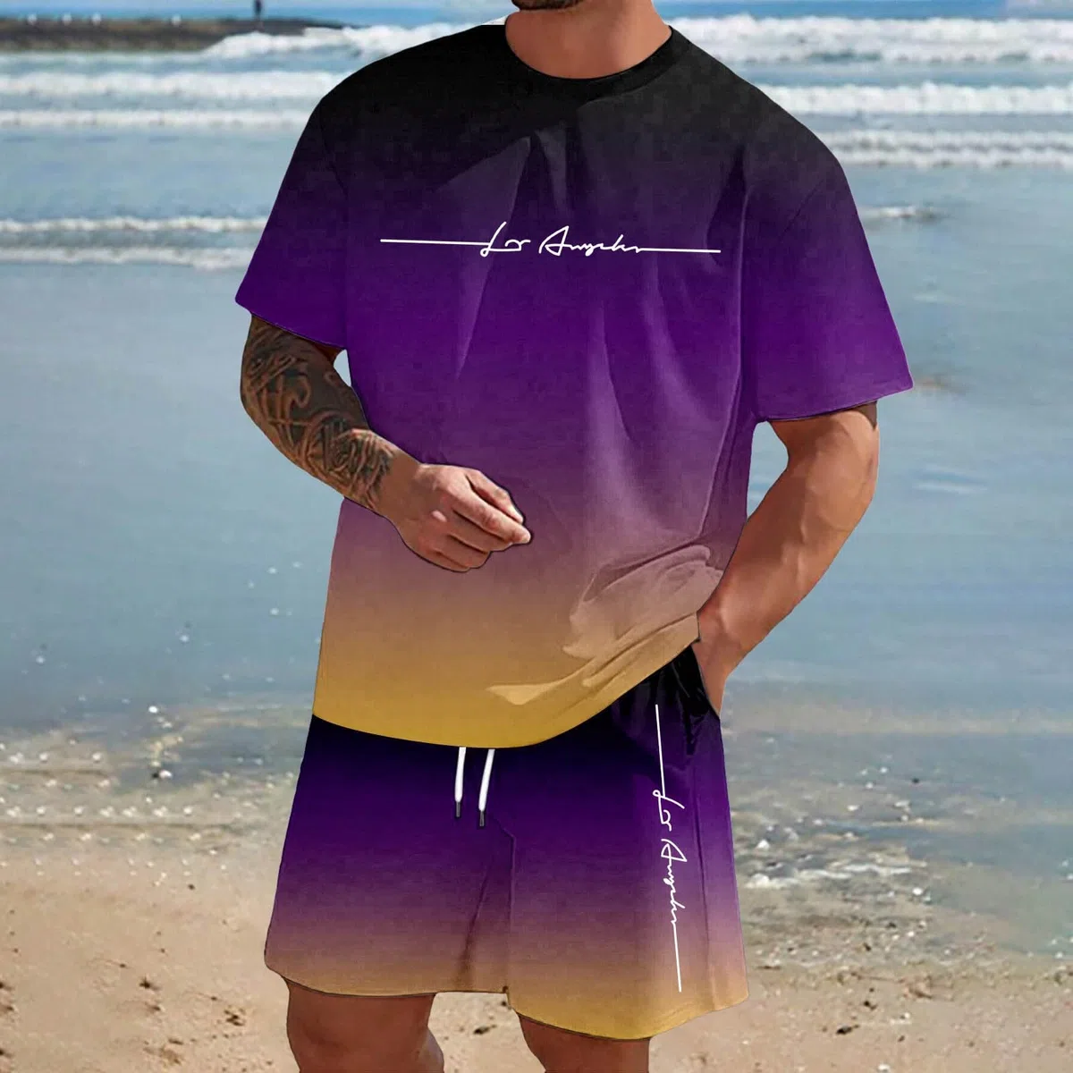 Sommer Outfit Herren Strand, Trainingsanzug Baggy Jogginganzug mit Aufdruck Zweiteiliges Freizeit Sportanzug Komfort Lässig 2 Teiliges Kurze Hose Und T-Shirt Set Bequeme Freizeitanzug Männer, XXS-6XL