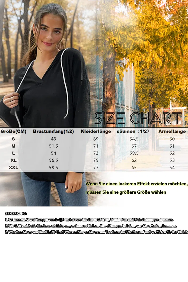 Cuptacc Hoodie Damen Pullover V Ausschnitt Kapuzenpullover Damen Mit Kordelzug Sweatshirt Lamgarmshirt Oversized Pulli
