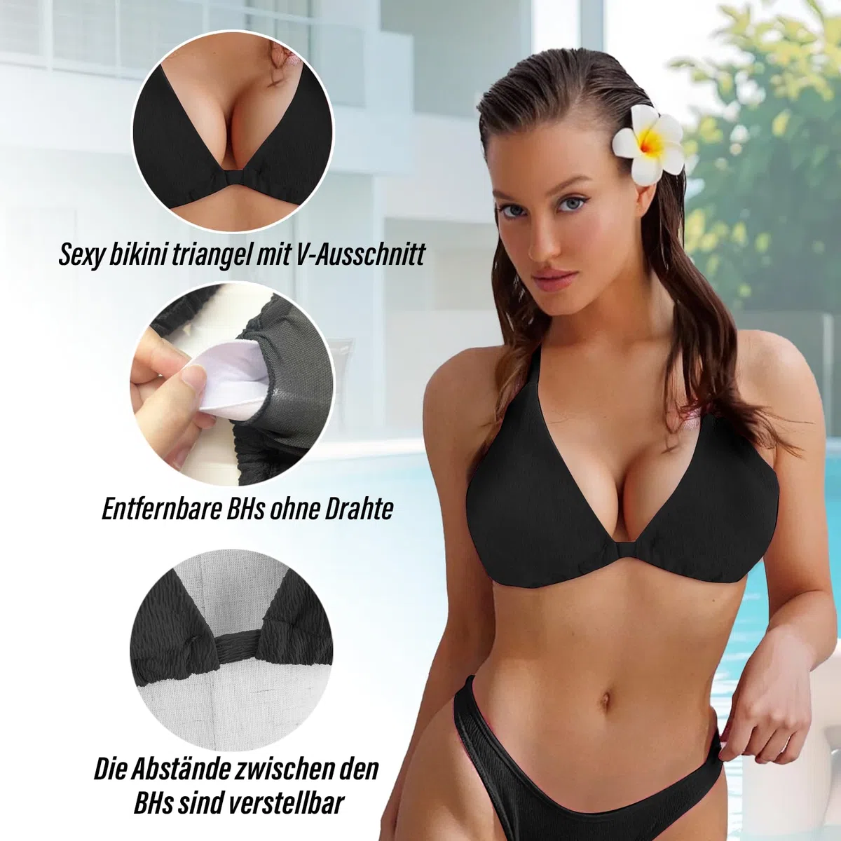 Bikini Oberteil Damen Große Brüste Push Up String Bikini Triangel Top,V-Ausschnitt, Rückenfrei Swimsuit Bra