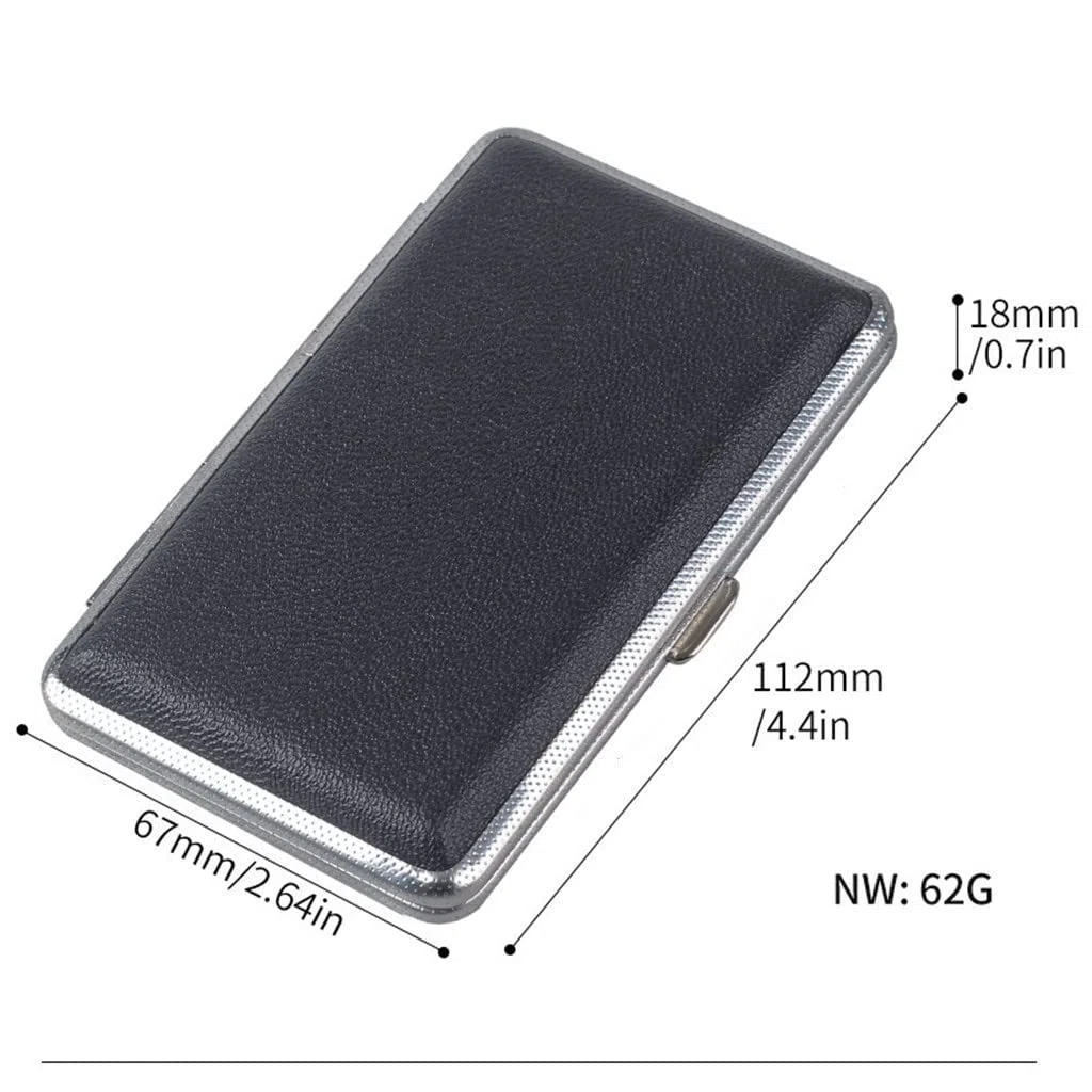 2 X Damen Zigarettenetui leder/Metall Schwarz Zigarettenschachtel Zigarettenetui für 20 slim Zigaretten oder 14 normal Zigaretten Zigarettenbox ciagrettecase Zigarettencase für Frau