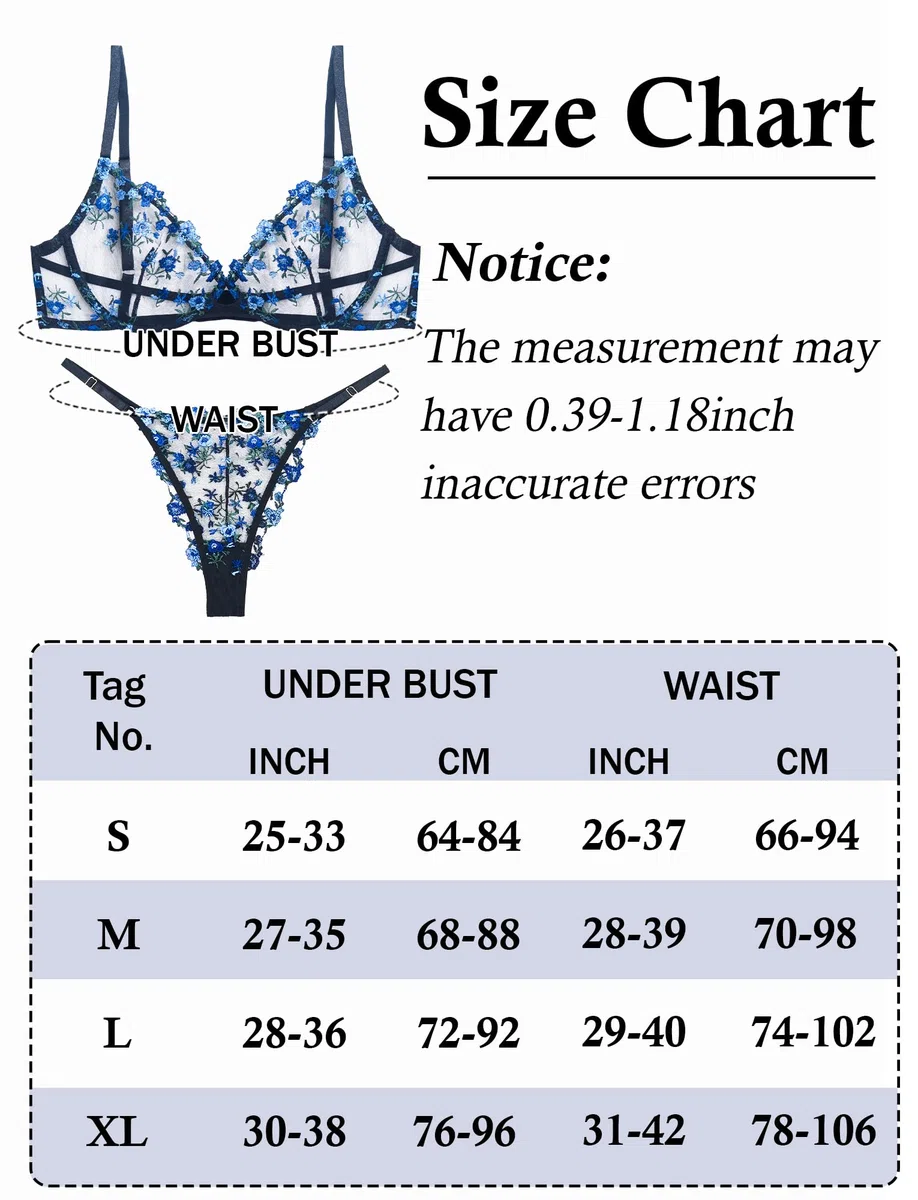 AIEOE Damen Dessous Set Spitze Teddy BH Spitze Floral mit Unterhose für Reizwäsche BH Unterhose Blumen Bestickt Träger Unterwäsche 2 Teilig Lingerie Aaus Spitze Negligee Verstellbar Outfit - XS-L