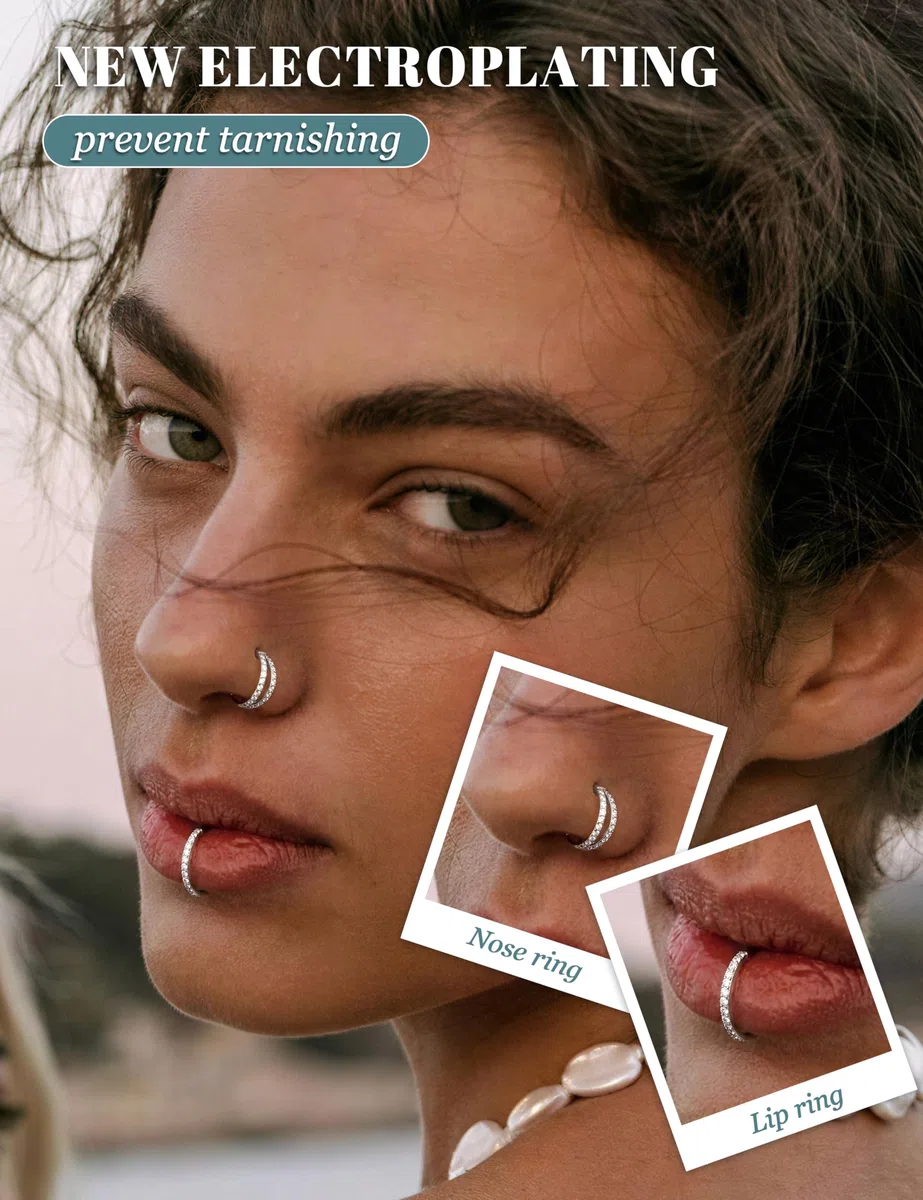 Dochais 4PCS 18G Nasenpiercing Ring, Ohrringe Chirurgenstahl Tragus Septum Piercing CZ Clicker Ring, Segmentring Conch Lippe Knorpel Doppelt Nasenring Hoop 8mm 10mm für Damen Herren