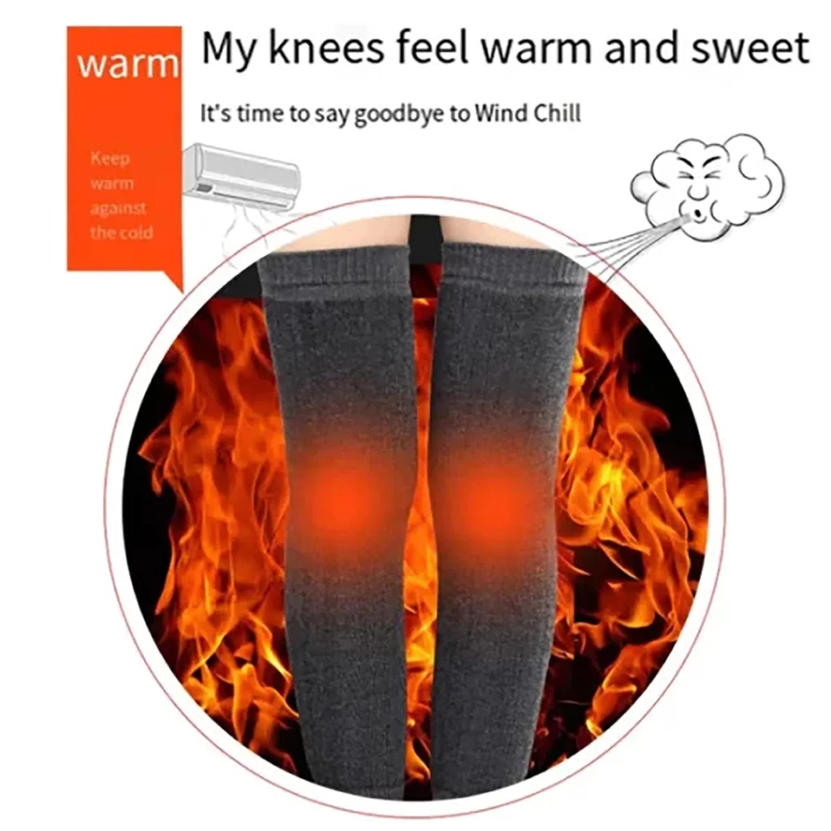 Kaschmir-Beinwärmer, winterwarm gestrickt über kniehoher Beinwärmer, warme Thermo-Knie-Kompressionsmanschette für Männer und Frauen