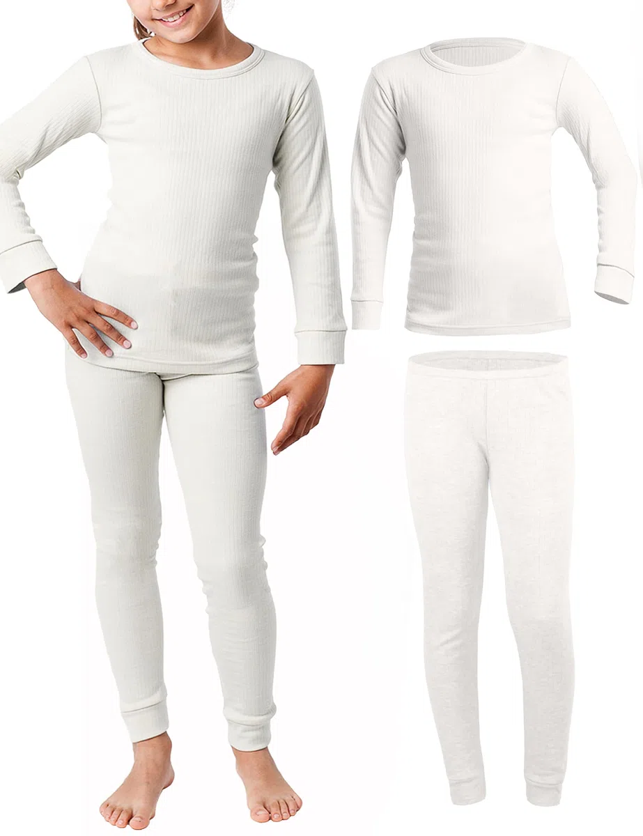 OCERA Winter Thermowäsche-Set für Kinder, aus Baumwolle für Schnee, Ski, Snowboard, Schlitten Wandern oder zuhause, warme angeraute Innenseite
